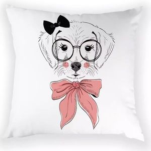 Golden Retriever Decorative Accent Pillow with Pink Bow Glasses